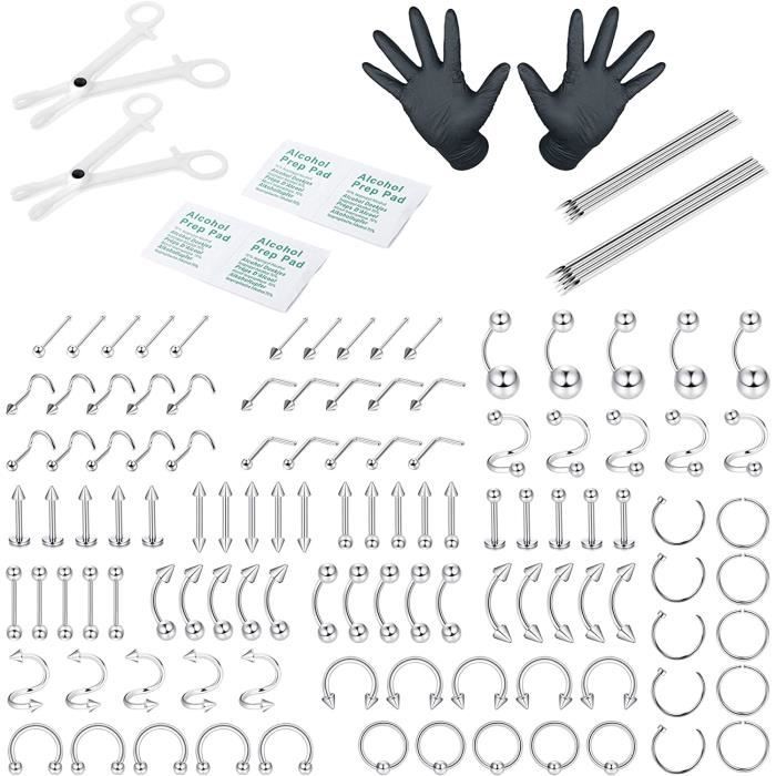 Aamata 4169110 Pcs Professionnel Piercing Kit Acier Inoxydable 14G 16G 20G Piercing Helix Nez