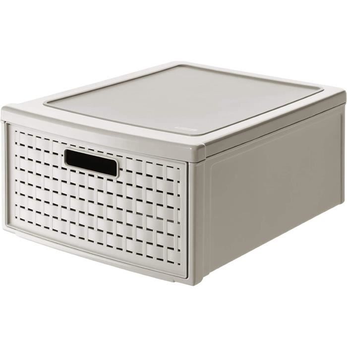 Rotho Country Boîte De Rangement 28L Look Rotin – Blanche, Pratique Et Élégante (43 X 33 X 21,5 Cm)