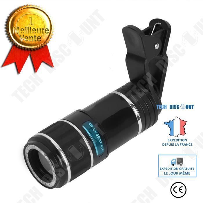 TD® Objectif pour smartphone 12X optique zoom télescope caméra objectif clip télescope de téléphone portable couleur noir bleu