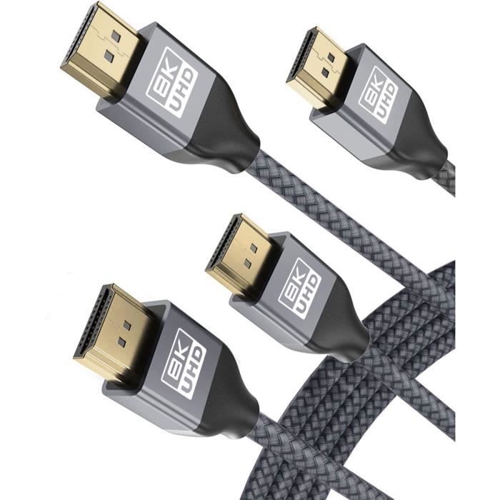 Câble Hdmi 8K 60Hz 2M 2 Pack,Cordon Hdmi 2.1 Ultra Haute Vitesse 48Gbps