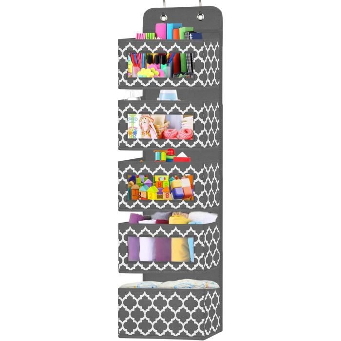 Étagère Suspendue Pour Porte - 2 Poches, 40x65 Cm, Gris, Pliable, Rangement Chambre, Salle De Bain, Van