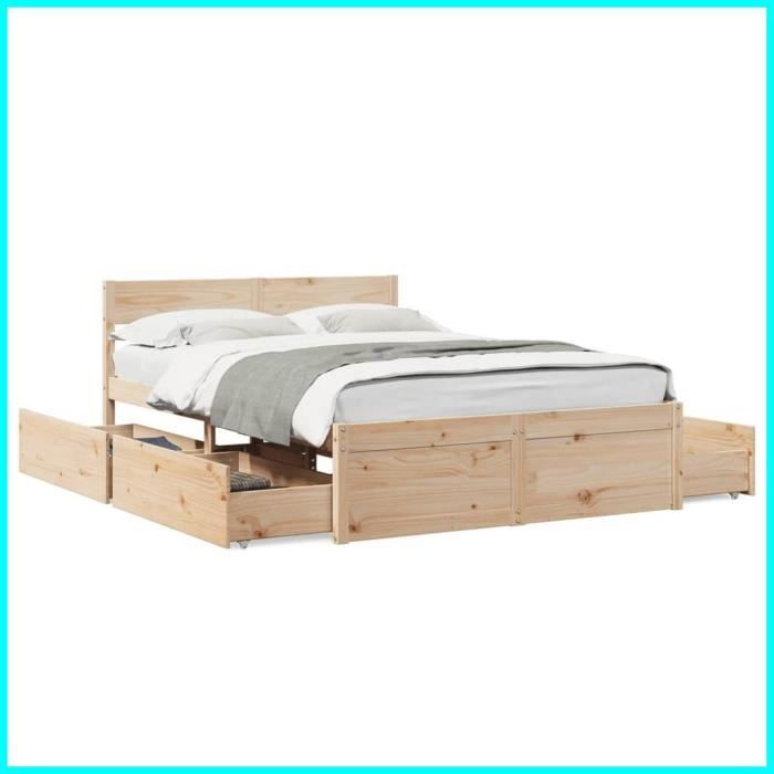 Cadre de lit avec tiroirs 140x190 cm bois de pin massif - V GEBY - Contemporain - Design