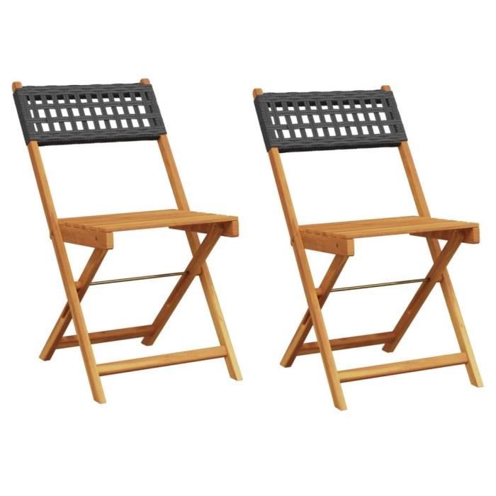 CYA Chaises de bistrot lot de 2 noir bois massif dacacia et rotin AF1218 - tout neuf - Excellent