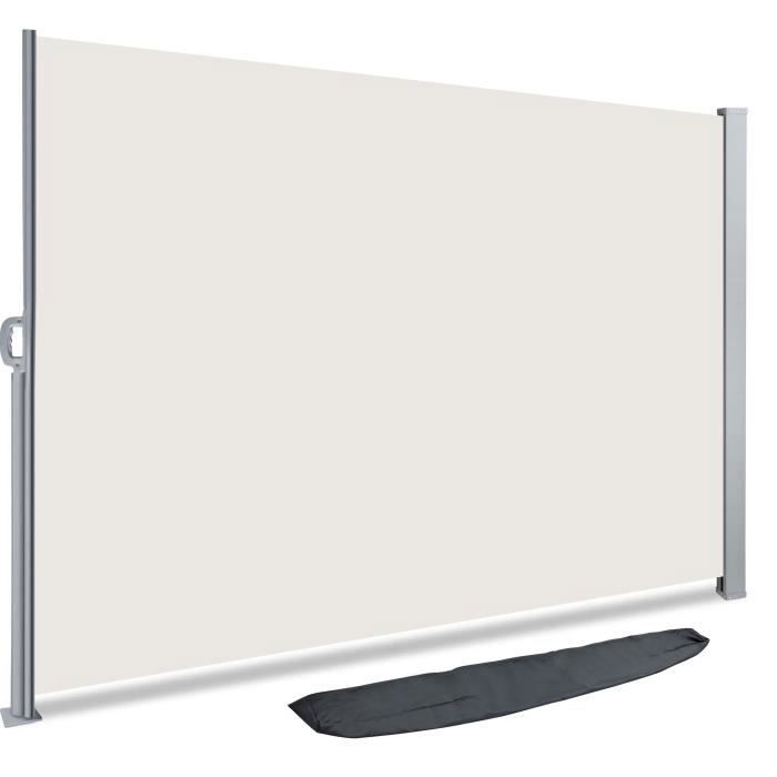 Paravent Rétractable VOUNOT 1,8x3m - Marron, Avec Housse, Fixation Murale - Neuf