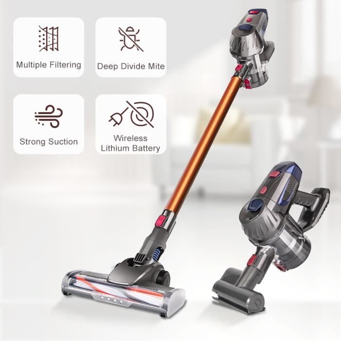 Aspirateur sans fil 2 en 1 batterie au lithium de 2 200 mAh, 22 V 3 types de buses aspirateur de voiture sans sac aspirateur portatif puissant