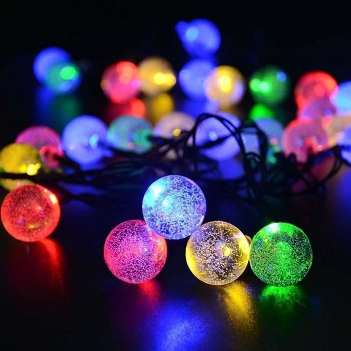 Guirlande Lumineuse Extérieure Solaire Noël Guinguette Multicolore 30Led  6,5M Boule Solaire Extérieur Jardin Imperméable Lumiu106