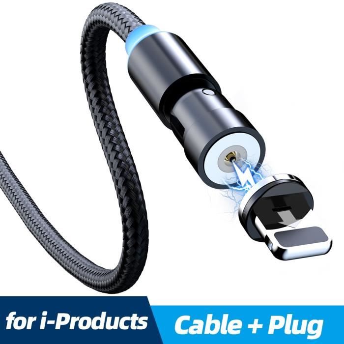 Câble De Charge Magnétique USB Floveme Pour IPhone - Rotation 360°, LED, 1 M, Doré/noir/argent