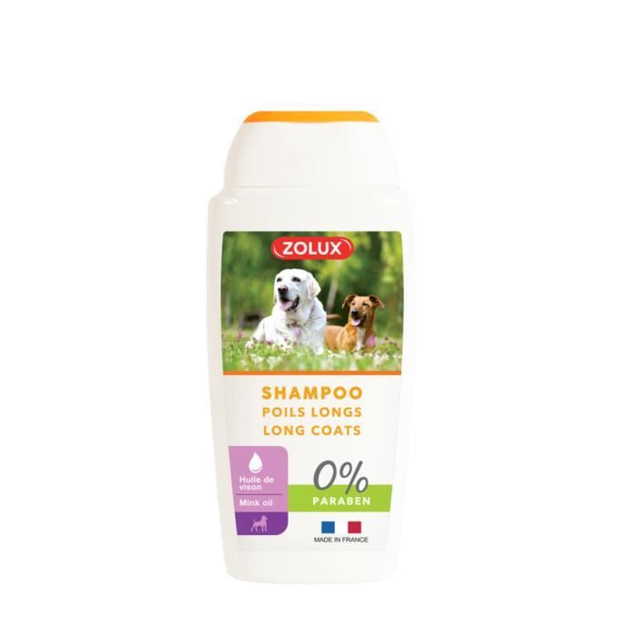 Shampoing pour chien - ZOLUX - Poils longs - Extrait de bourrache - Sans paraben - Fabriqué en France Shampoing pour chien - ZOLUX - Poils longs - Extrait de bourrache - Sans paraben - Fabriqué en France