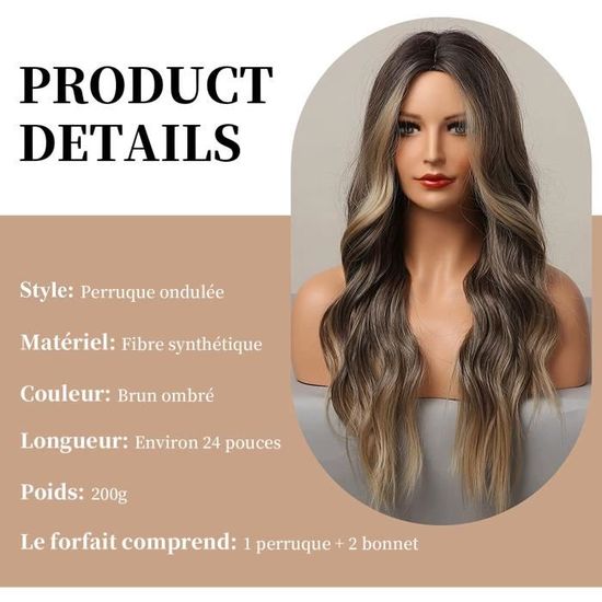 Perruque Mi-longue Gladis - Brun Méché Doré 1BT24B - Synthétique - Neuf Avec étiquettes