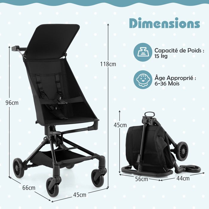 Poussette Canne GOPLUS 3 En 1 Réversible 0-36 Mois 15kg Poussette Canne Compacte GOPLUS 3 En 1 Pour 0-36 Mois - Réversible Et Légère, Pliage à Une Main Poussette Canne Bébé