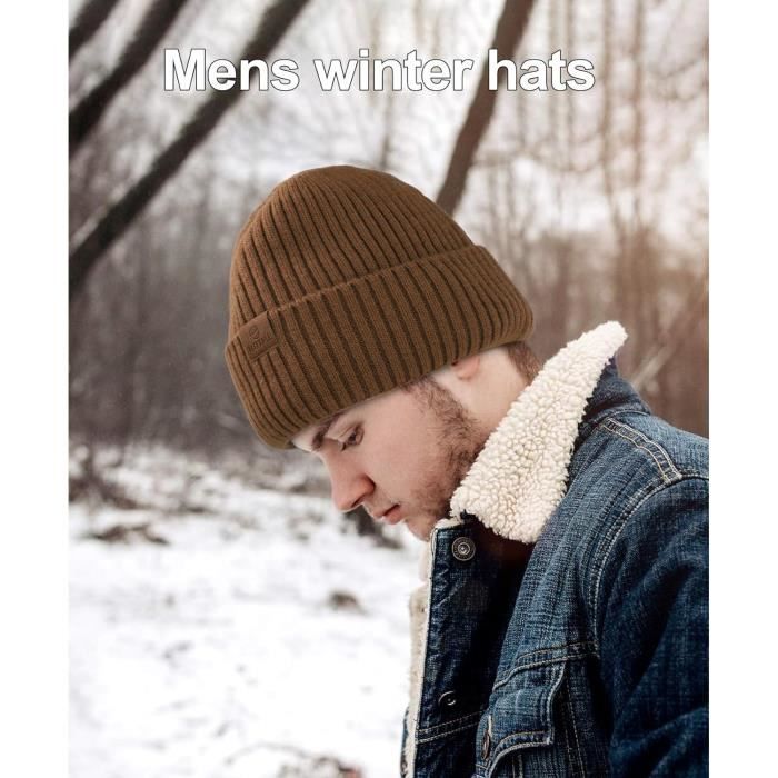 Bonnet tricoté pour homme bonnet d'hiver bonnet d'hiver chaud avec doublure  en polaire 