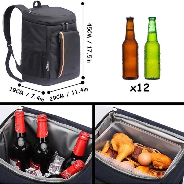 Sac à Dos Isotherme à Glacière 28L,Sac de Pique-Nique Sac Isotherme  Portable Cooler Backpack Bag, pour Hommes Femmes pour Déjeuner
