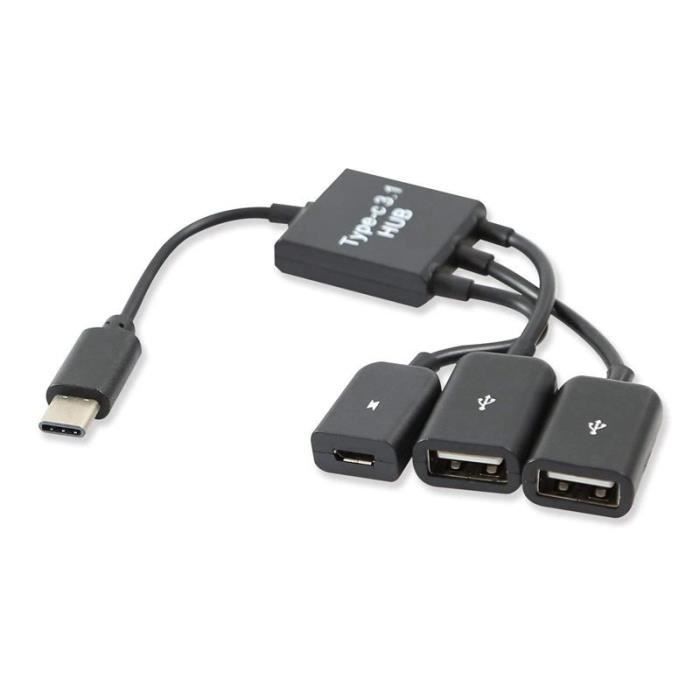 Câble USB Mâle à 2 double USB femelle Jack Hub Adaptateur Noir