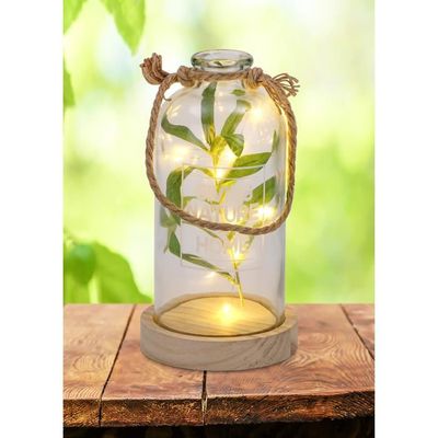 Bouteille Lumineuse BRUBAKER Avec Fougère – Déco Suspendue LED Pour Jardin, Salon, Mariage – 10 Lumières, 31 Cm