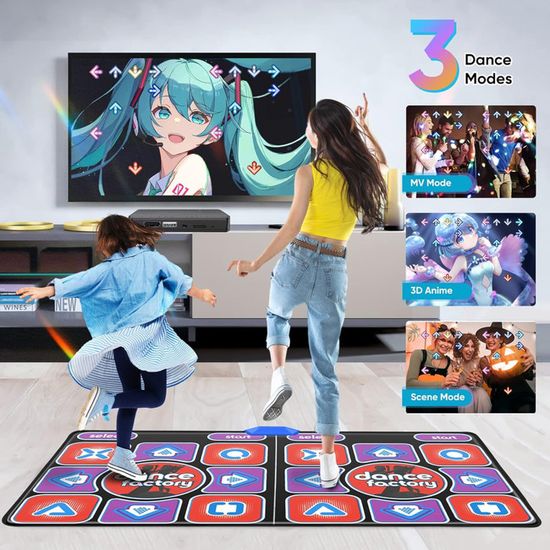 Double Tapis De Danse Électronique Enfant – 100 Musiques + 65 Jeux, Contrôleur Sans Fil, Antidérapant, Pliable, 165x93 Cm