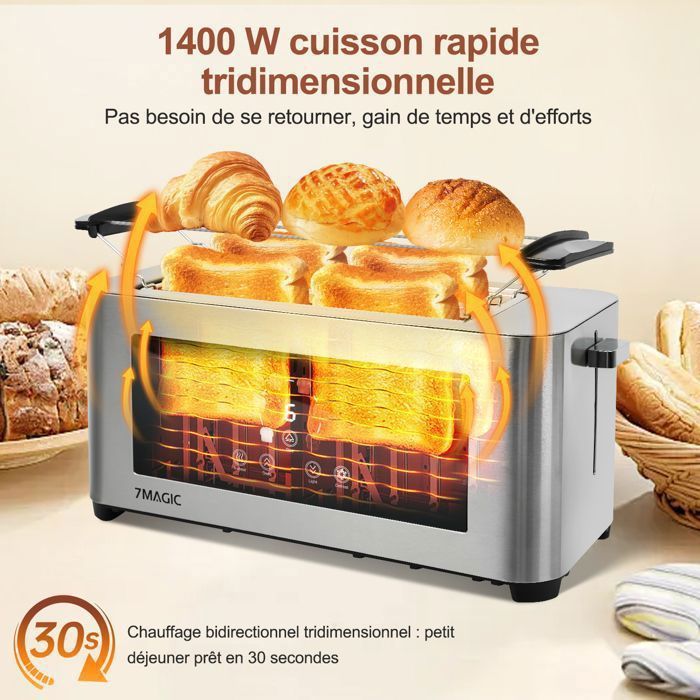 Grille-pain Nordic Briebe 2 Fentes Larges - 870W, 6 Niveaux, Décongélation