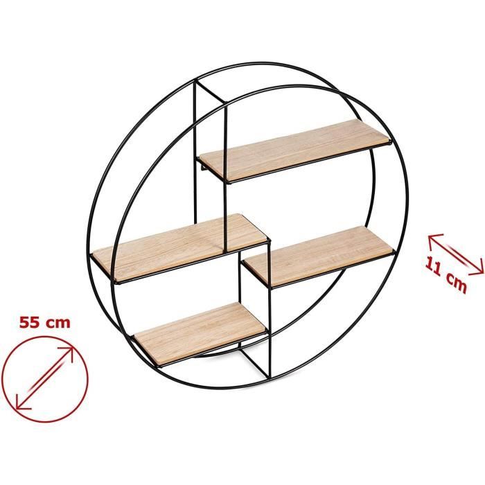 Living - Étagère Murale Ronde Avec 4 Tablettes - Bois Et Fil Métal Noir ...