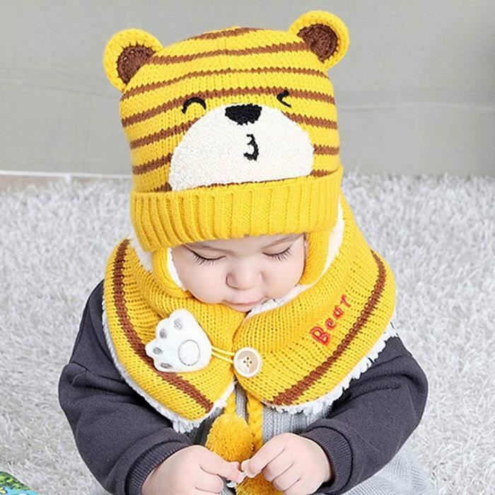 Cagoule Bébé Fille Garçon Mignon Bonnet Echarpe Hiver Chaud Cache Oreilles  Chapeaux Tricoté Enfant Double Pompon Balaclava,Jaune Jaune - Cdiscount  Prêt-à-Porter