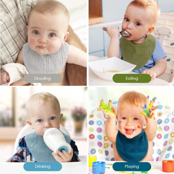 Lot De 8 Bavoirs Bébé 100% Coton Doux - Absorbants, Réglables, Pour Nouveau-nés Et Nourrissons - Filles Et Garçons