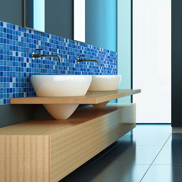 Carreaux Muraux Autocollants Bleu 2,5mm WoStick - Pour Cuisine Et Salle De Bain - Design Métro