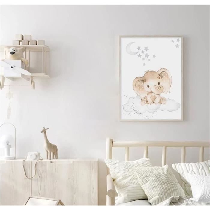 3 Affiches Chambre Bébé Animaux Mignons - Lapin, Renard & Éléphant - Posters Décoration Murale Enfant 21x30cm Sans Cadre