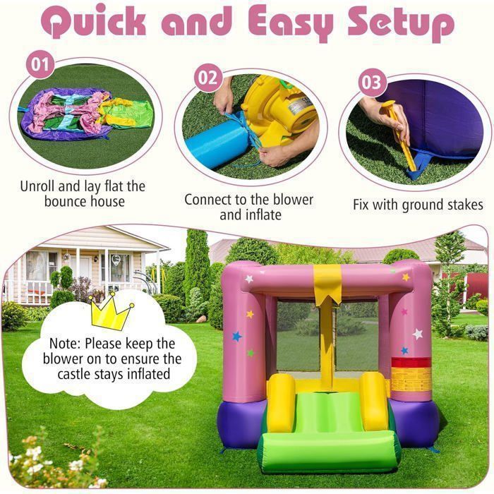 GOPLUS Château Gonflable, Aire de Jeux Gonflable pour Enfant avec Zone de Saut de Mur d'escalade et Toboggan pour Fête de l'eau d'été, Accueillir Jusqu'à 4 Enfants- 90KG (Ventilateur Inclus GOPLUS Château Gonflable, Aire de Jeux Gonflable pour Enfant avec Zone de Saut de Mur d'escalade et Toboggan pour Fête de l'eau d'été, Accueillir Jusqu'à 4 Enfants- 90KG (Ventilateur Inclus