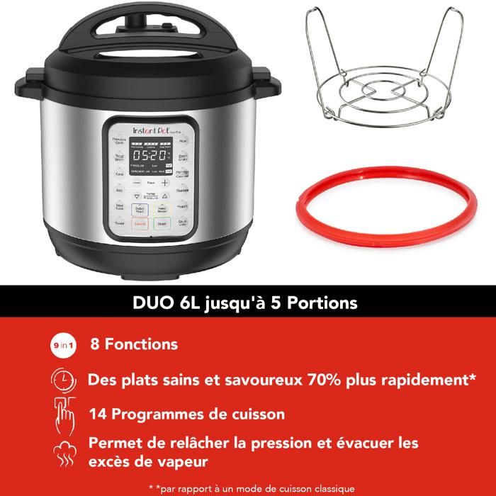 Instant Pot Duo 60, 7 en 1 Autocuiseur Multifonction - Autocuiseur, Cuiseur  à Riz, Poêle, Yaourtière, Cuiseur Vapeur et Chauffe-Plat - Acier