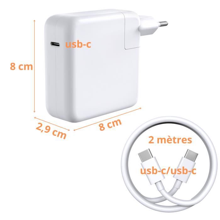 Chargeur Secteur Compatible Pour MacBook Air / Pro - Double Port USB-C - Cable 2m - NEUF