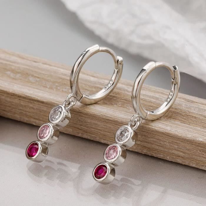 Boucles D'Oreilles Argent Sterling 925 Avec Zircone Cubique - Effet Aurore Boréale, Changeant De Couleur