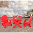 DREAMADE Ensemble Table et Chaises d'Extérieur pour Enfants avec 2 Chaises Adirondack, Design Empilable, 3-6 Ans, Charge 30KG Rouge-3