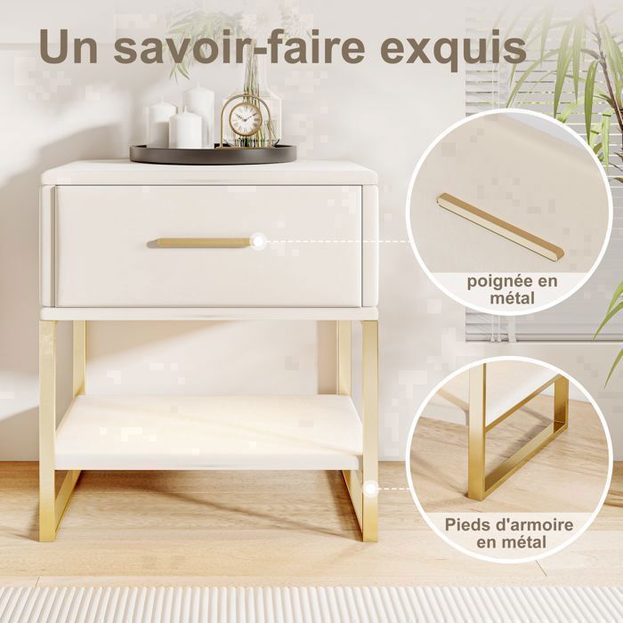 Lot de 2 Tables de chevet Table d'appoint Table de nuit et lumières LED Lot de 2 Tables de chevet Table d'appoint Table de nuit et lumières LED