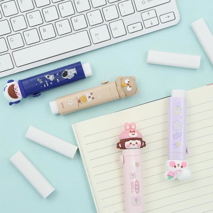 Cisixin Set De 4 Gommes Rétractables Colorées - Stylo Gomme Pour Enfants Et Étudiants