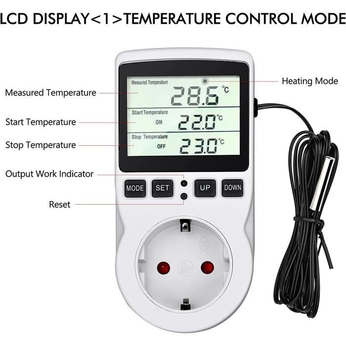 230V- 50Hz Prise Thermostat Prise Minuteur Digital, Prise