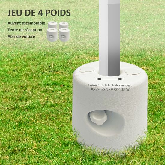 Lot 4 pieds de tonnelle pop-up remplissage eau/sable avec vis sécurité pour pavillon HDPE blanc - Outsunny - Gamm vert