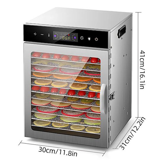Déshydrateur Alimentaire 8 Plateaux Inox Avec Minuterie 48h - Température 35-75°C Pour Fruits, Viande, Herbes, Snacks Sains