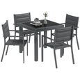 Ensemble de jardin 4 personnes chaises empilables table extensible 80/160L cm alu. teslin antracite-0