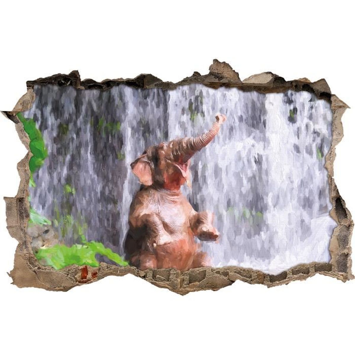 Baby Elephant A Effet Waterfall Art Brush Percee En 3d Look Mur Ou Format Vignette De La Porte 92x62cm Stickers Muraux Sticker Cdiscount Maison