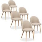 INTENSE DECO Lot de 6 chaises scandinaves Cecilia tissu Beige