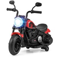 Moto Électrique Enfant DREAMADE avec Roues d'Entraînement, Phares LED, Pneus Filetés, Démarrage Lent, pour 18Mois+, Rouge