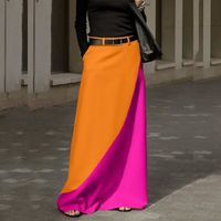 Jupe,Jupe longue taille haute pour femmes, mode, Vintage, imprimé à motifs, ample, style bohème, poches décontractées- 02 Orange[B]