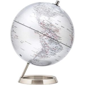 GLOBE TERRESTRE 25cm Globe Argent Métallique - en Anglais - Décoration de Bureau Éducationnel-géographique-Moderne - avec Base en métal - [50]