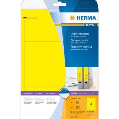 Herma 5096 Étiquettes Classeur Jaunes 192 X 61 Mm A4 - 80 Pièces Adhésives Imprimables Pour Bureau Et Maison
