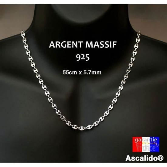 Chaîne En Argent Massif 925 Grain De Café 6mm - Longueur Au Choix - Bijoux Mixte Neuf Bijouxia
