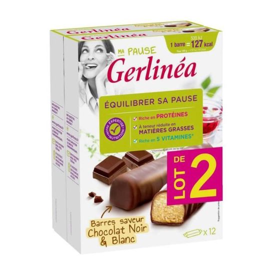 GERLINEA Barres hyperprotéinées au chocolat noir et blanc - 744g