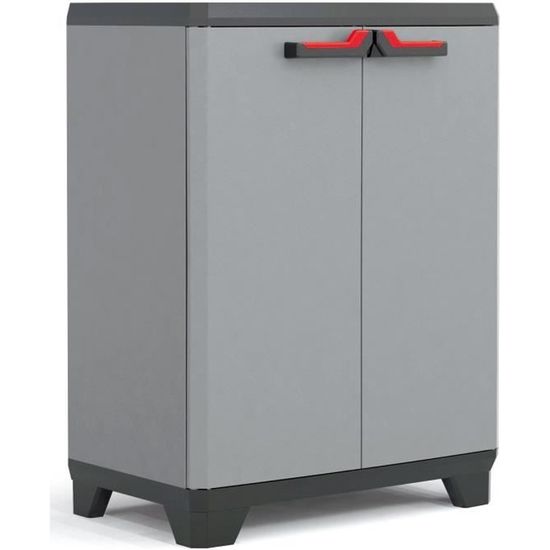 KETER ARMOIRE BASSE STILO, Gris / Noir / Rouge, 68 x 39 x 90 cm