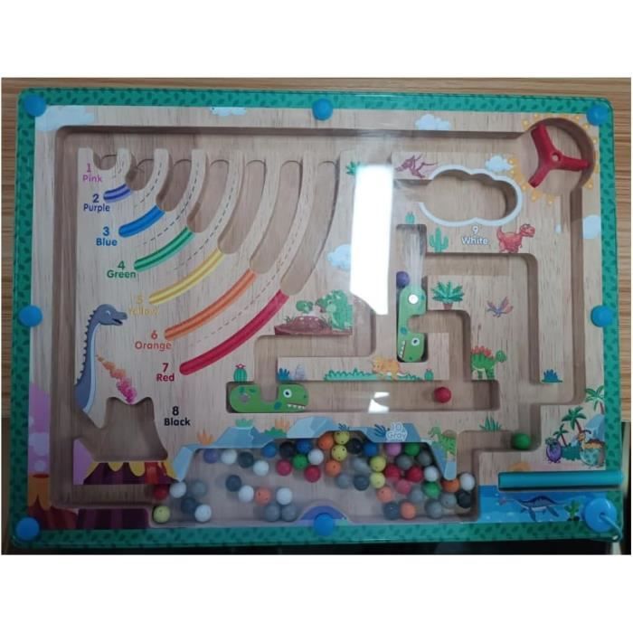 Aischens Labyrinthe Magnétique Dinosaure – Bois – Couleurs Et Chiffres – Montessori – Motricité Fine – Cadeau 2-5 Ans