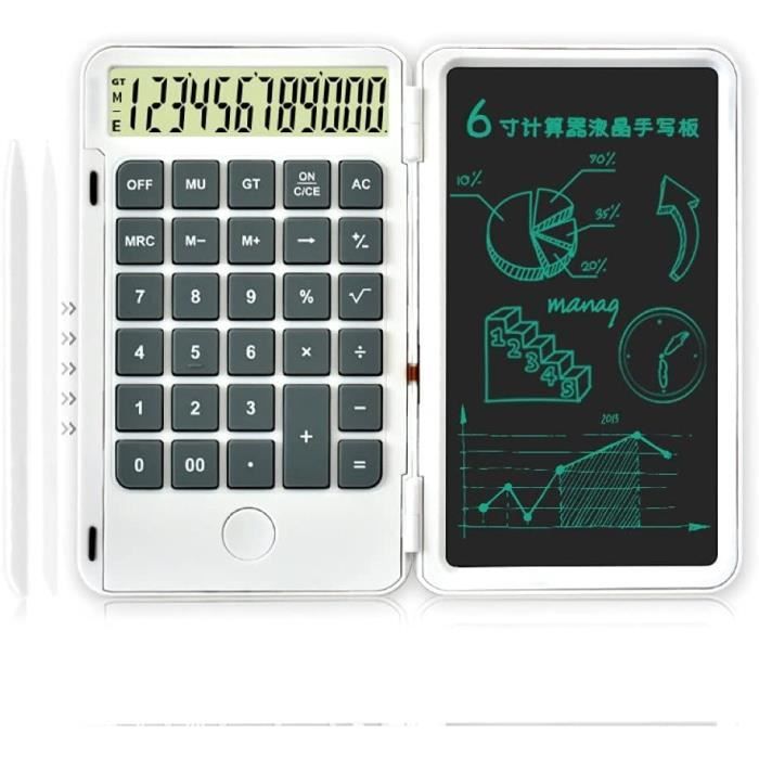 Maizoon Calculatrice scientifique avec tablette d'écriture pliable et portable 12 chiffres LCD grand écran Wordpad adaptée pour le bureau, les étudiants et la maison Noir