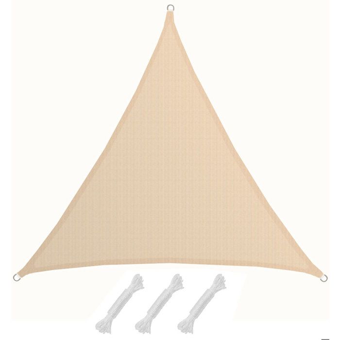 AMANKA Voile d'ombrage XXL 5x5x5m toile triangulaire de jardin pour faire ombre en PE-HD respirant perméable Crème