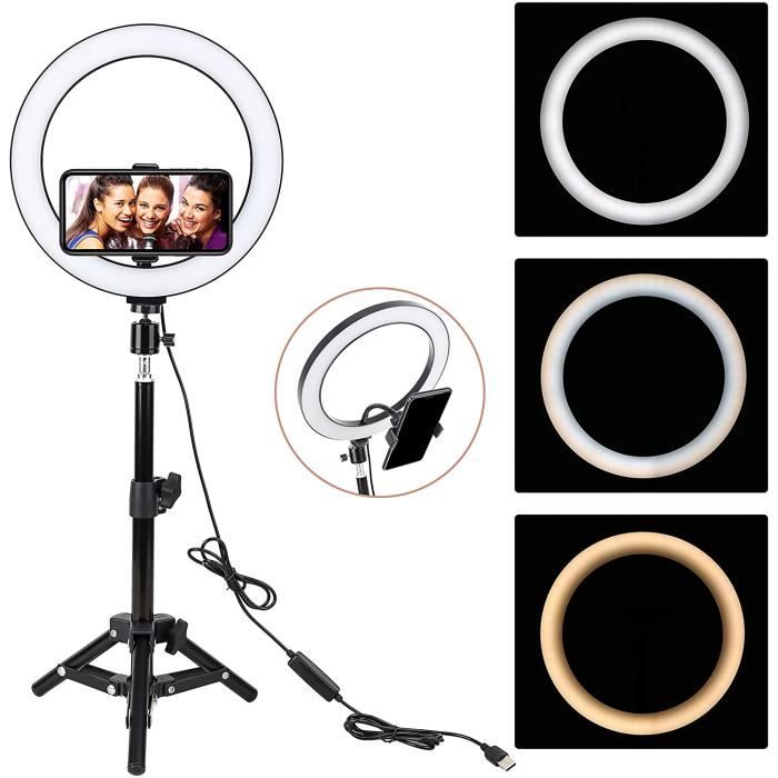 LED Anneau Lumiere, 10 Pouces Selfie Lumiere avec Trépied, Professionnels Lumiere Anneau pour Telephone Caméra Photo Vidéo Self-Port