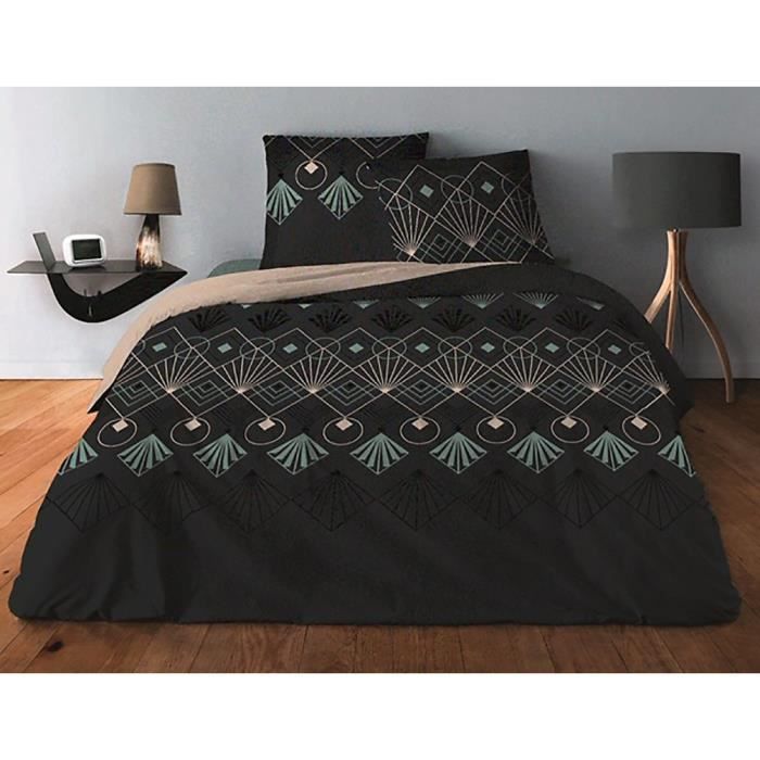 Parure Drap plat + drap-housse 140x190 + 2 T - Pur Coton 57 Fils - Deco Turquoise